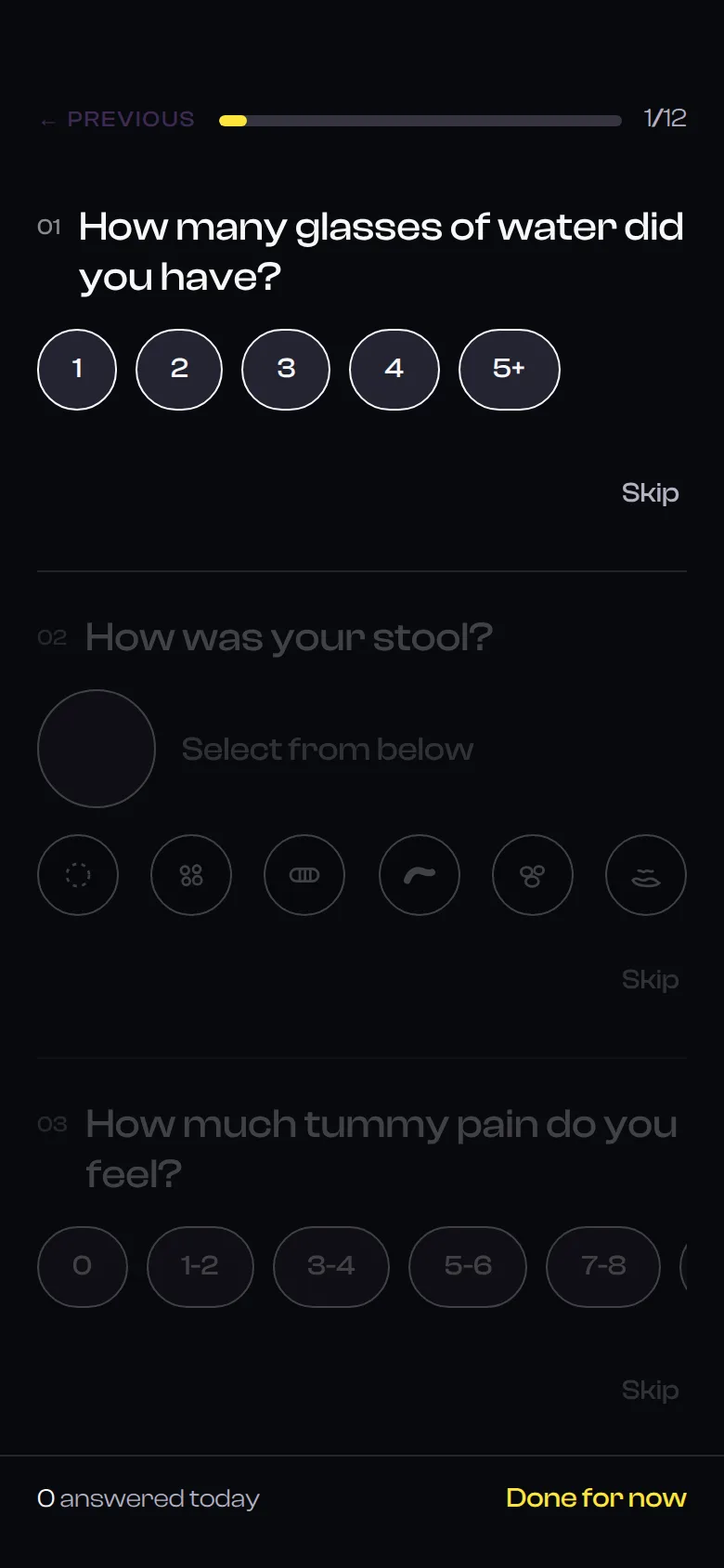 The daily check-in, a grid of tappable options.